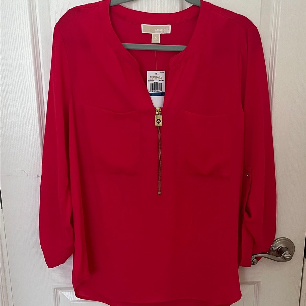 Michael Kors Bright Pink/Red Zip-Front Tunic Top